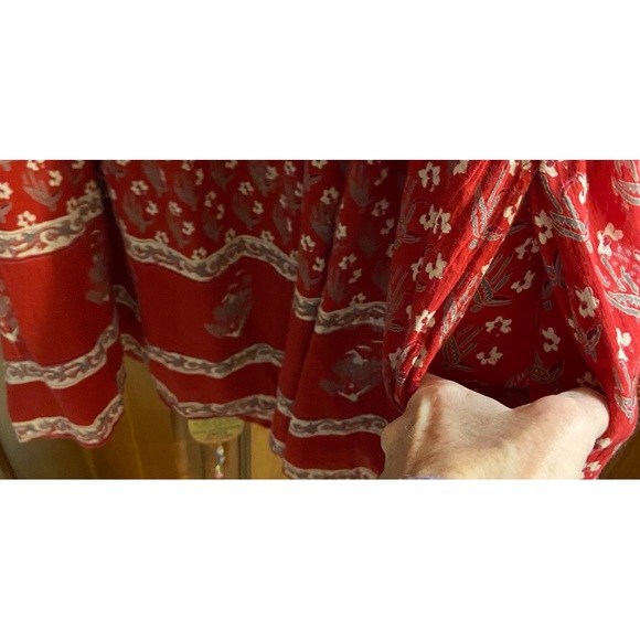 Free People boho mini red floral tunic dress with lace inserts and underlining - Picture 13 of 16